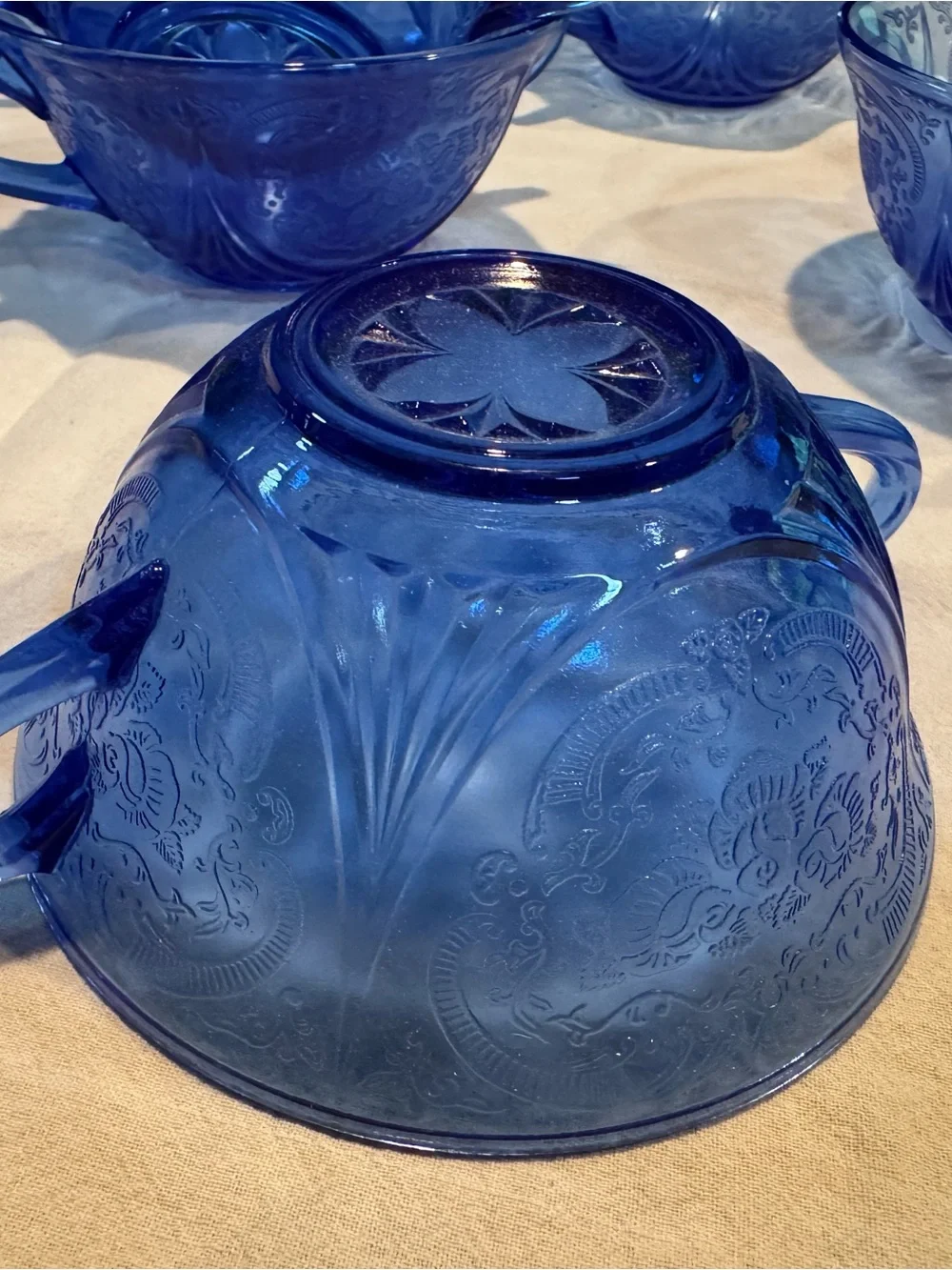 Anchor Hocking Royal Lace in blue depression glass cream soup set of 8